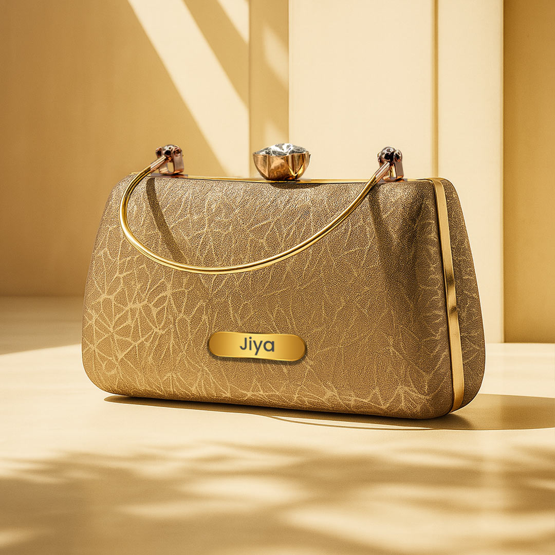 Personalized Luxe Bronze Floral Clutch with Crystal Lock | Love Craft Gifts