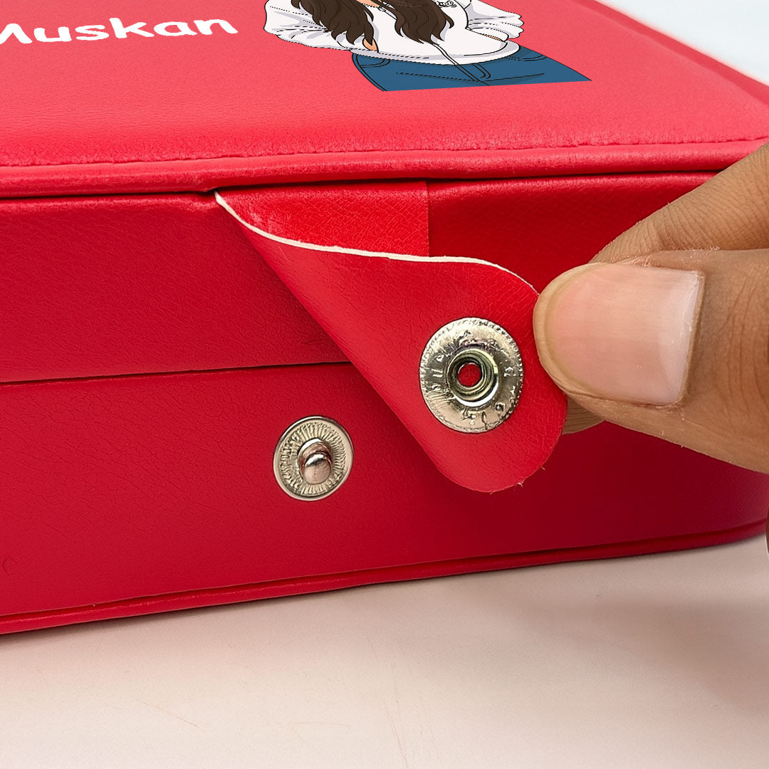 Red Customized Jewelry Travel Case with Name & Cartoon | Love Craft Gifts