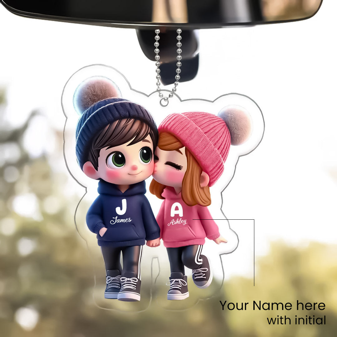 Customized Couple Car Hanger – Initial & Name Design (Acrylic) | Love Craft Gifts