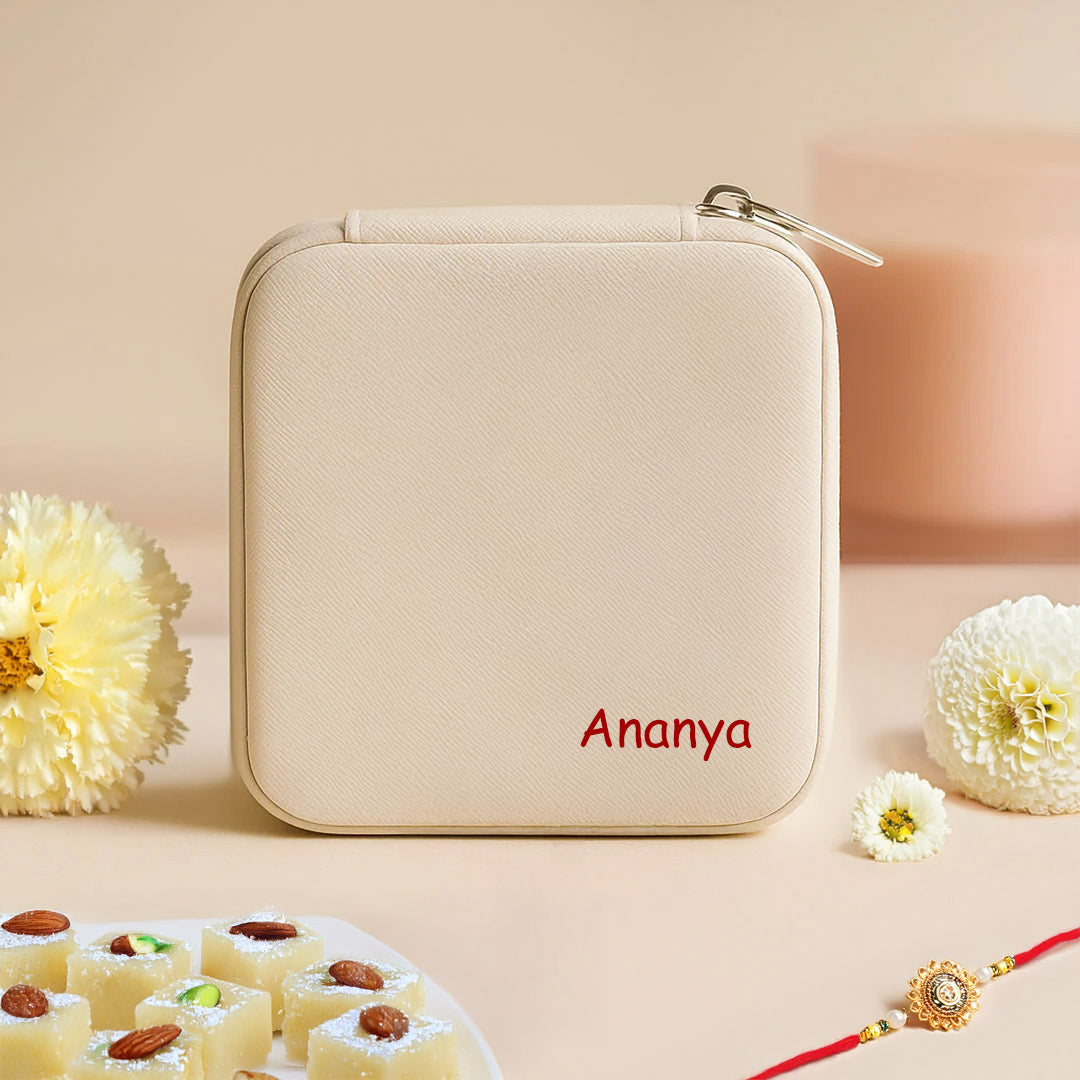 Personalized Dry Fruit Gift Box with Sipper, Jewelry Case & Flat Portrait Illustration | Love Craft Gifts