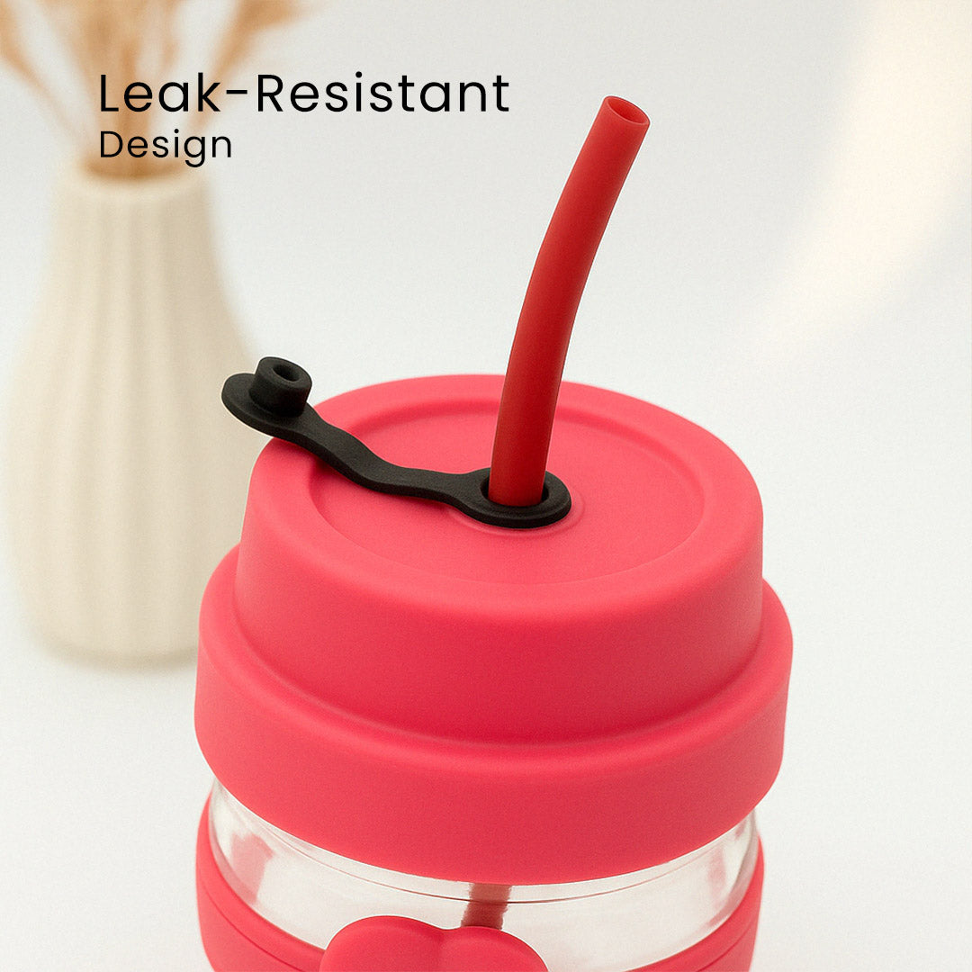 Flower Design Glass Jar with Detachable Lid & Straw| Love Craft Gifts