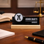 Personalized Advocate Acrylic Name Plate with Wooden Base – Custom Lawyer Desk Name Stand (7 x 3 Inch) | Love Craft Gifts