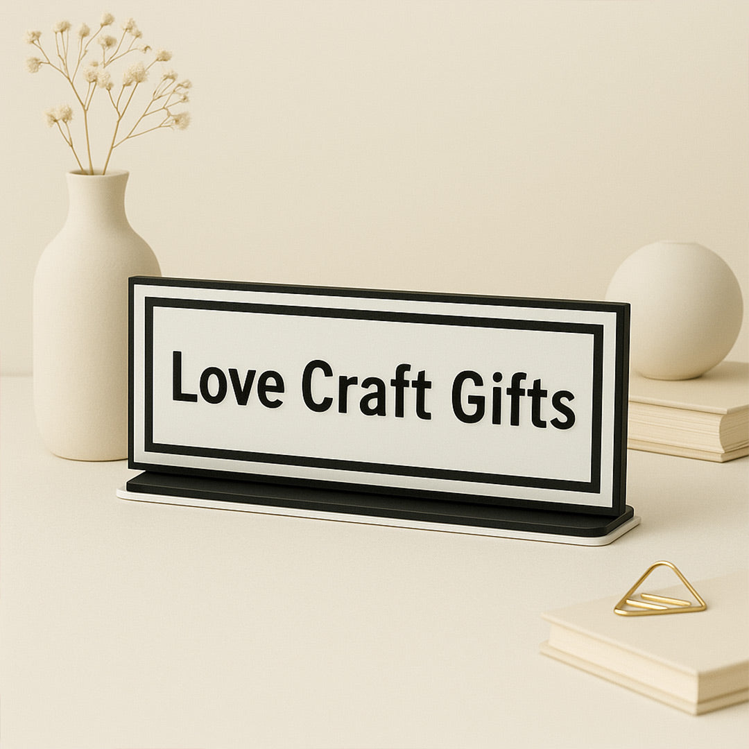 Custom Acrylic Table Nameplate – Brand Display Stand | Love Craft Gifts