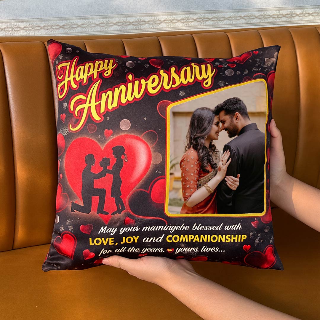 Personalized Happy Anniversary Cushion with Custom Photo | Love Craft Gifts