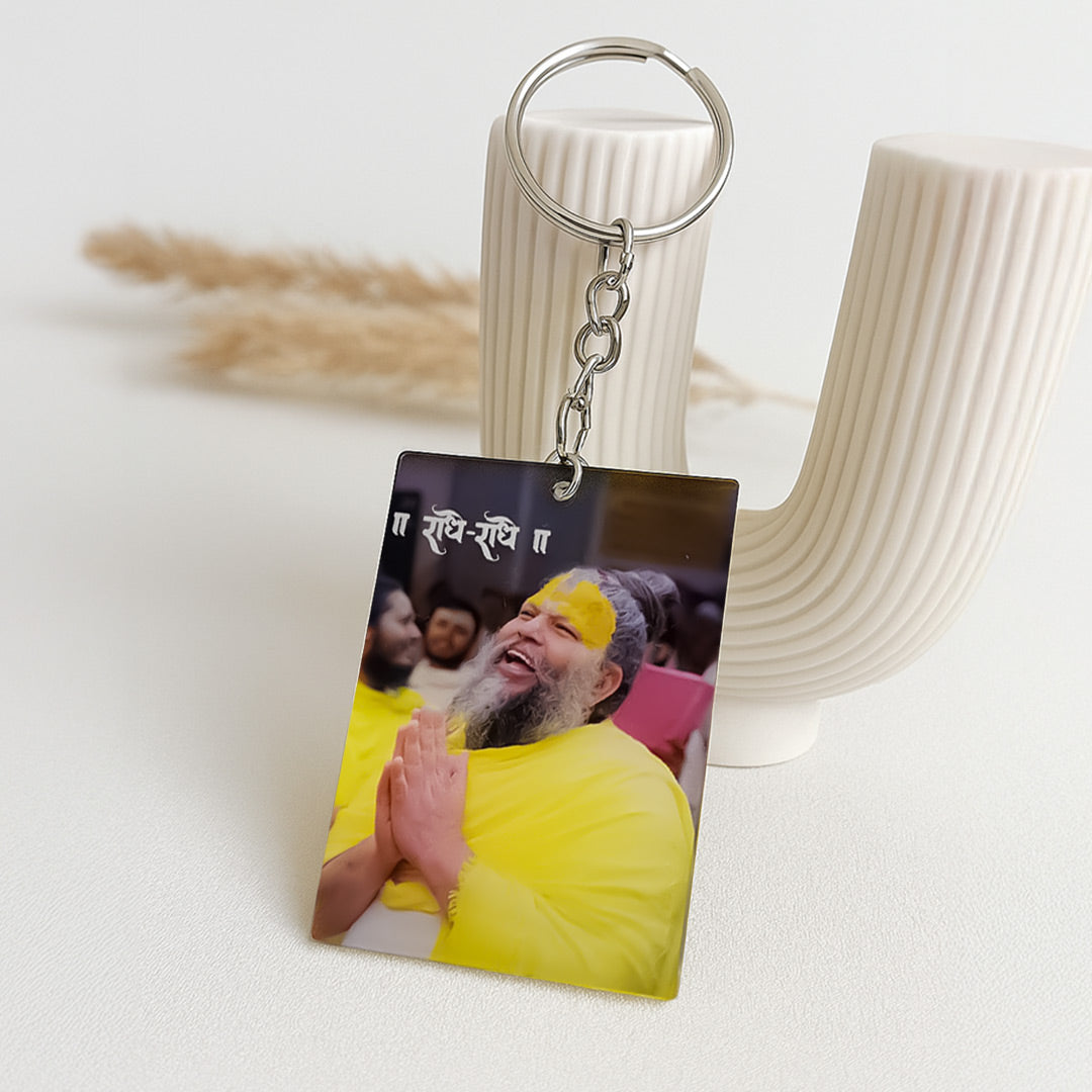 Premanand Maharaj Ji Rectangular Keychain – Devotional Design | Love Craft Gifts