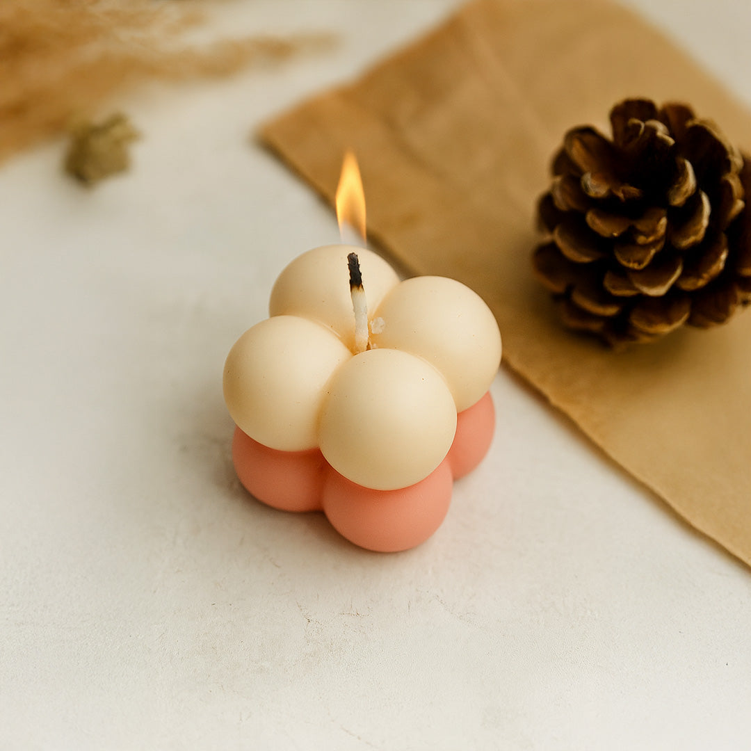 Aesthetic 2-Tone Bubble Candle – Cream & Pink | Love Craft Gifts