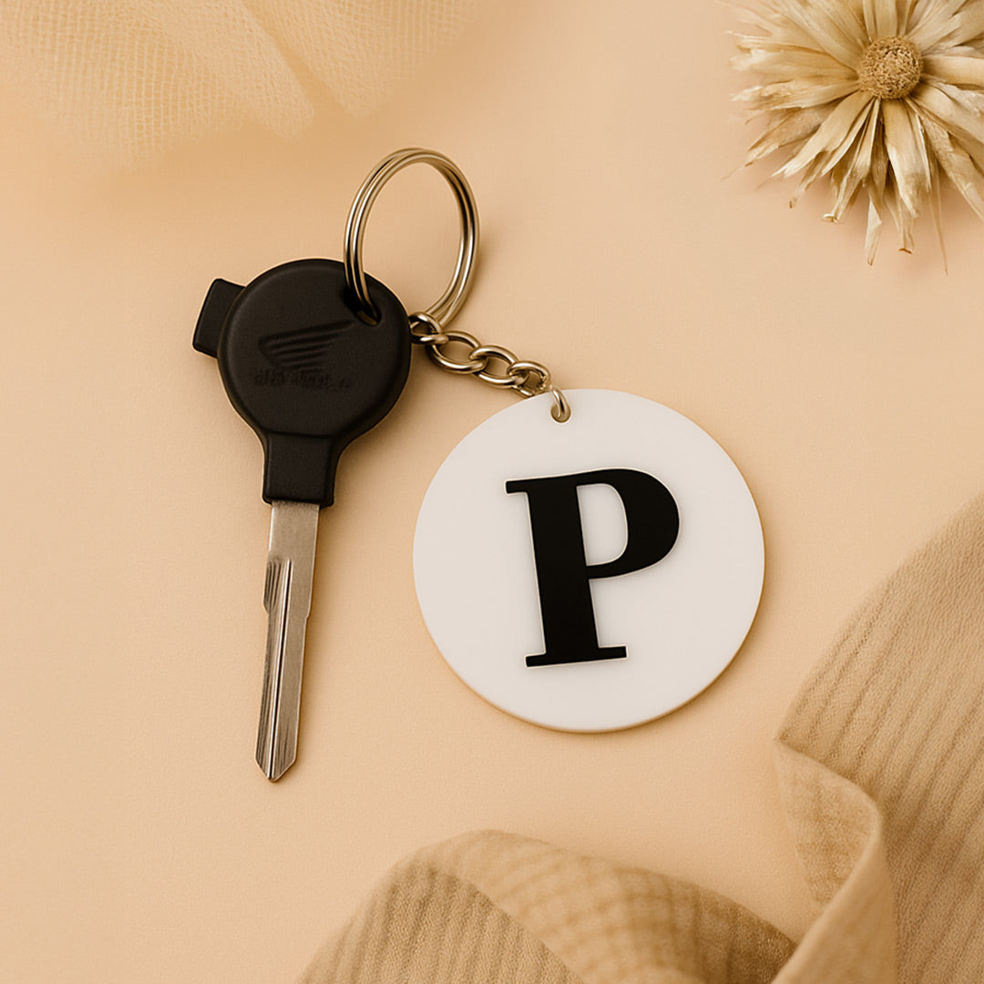Personalized Round Acrylic Initial Keychain – White | Love Craft Gifts
