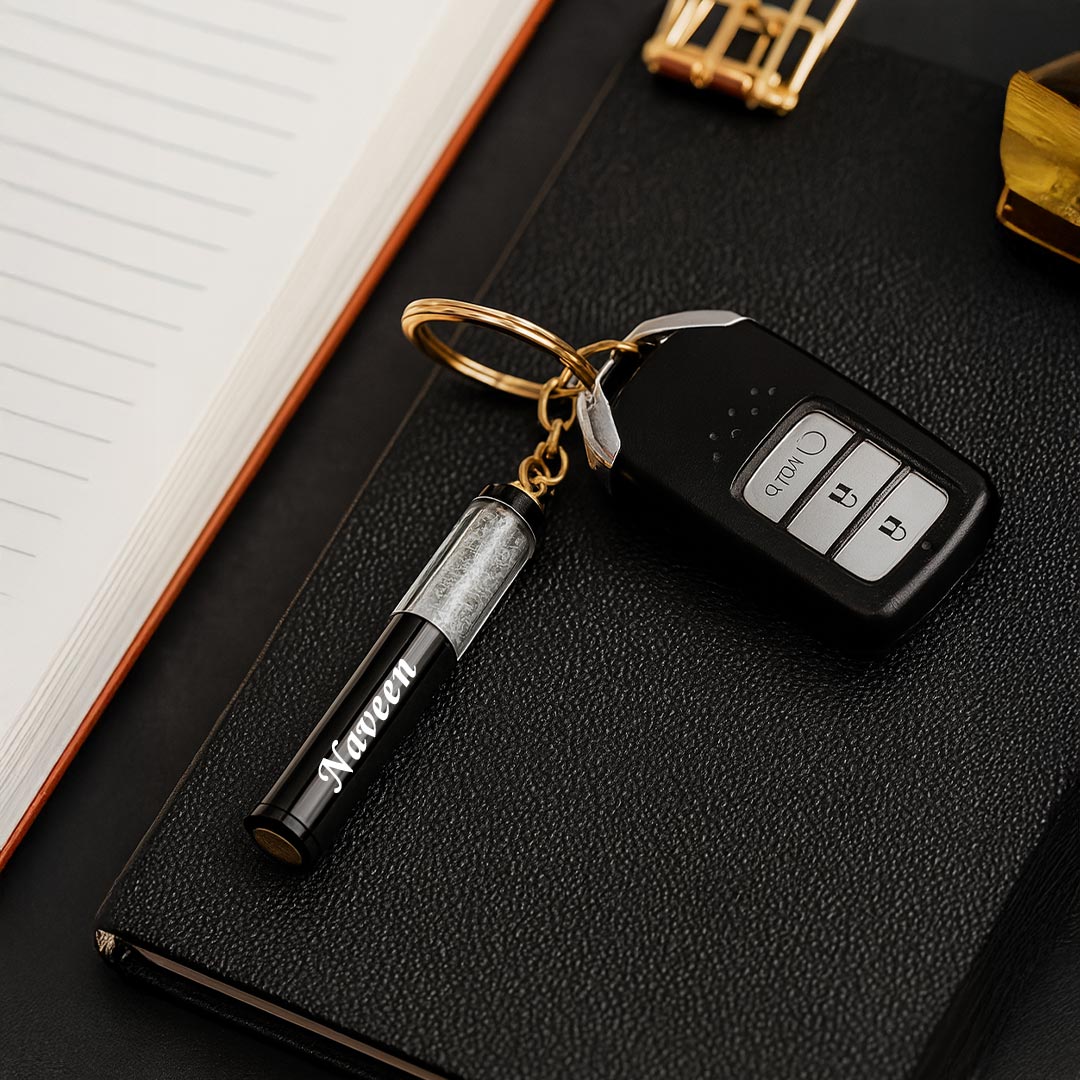 Personalized Pen & Keychain Set | Black & Gold Crystal Gift Combo | Love Craft Gifts