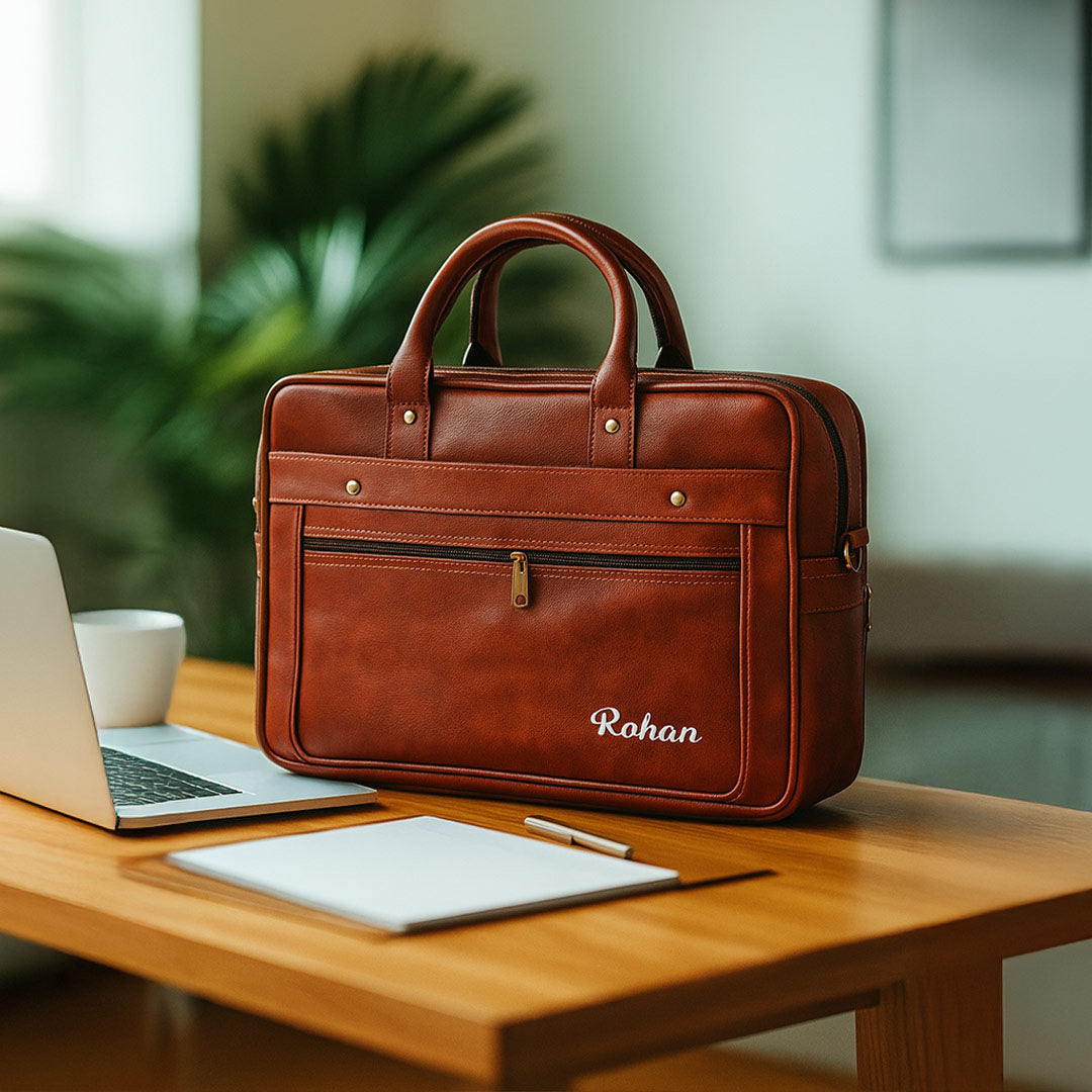 Personalized Brown Laptop Bag for Office | Love Craft Gifts