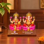 Personalized Diwali Gift for Employees | Lakshmi Ganesha Acrylic Gift with Wooden Base