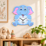 Personalized Elephant Name Wall Clock 8×10" | Cute Kids Room Décor | Love Craft Gifts™