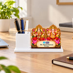 Personalized Lakshmi Ganesha Desk Stand with Pen Holder 10x7" | Custom Company Logo, Name & Designation Corporate Table Gift | Love Craft Gifts™
-
