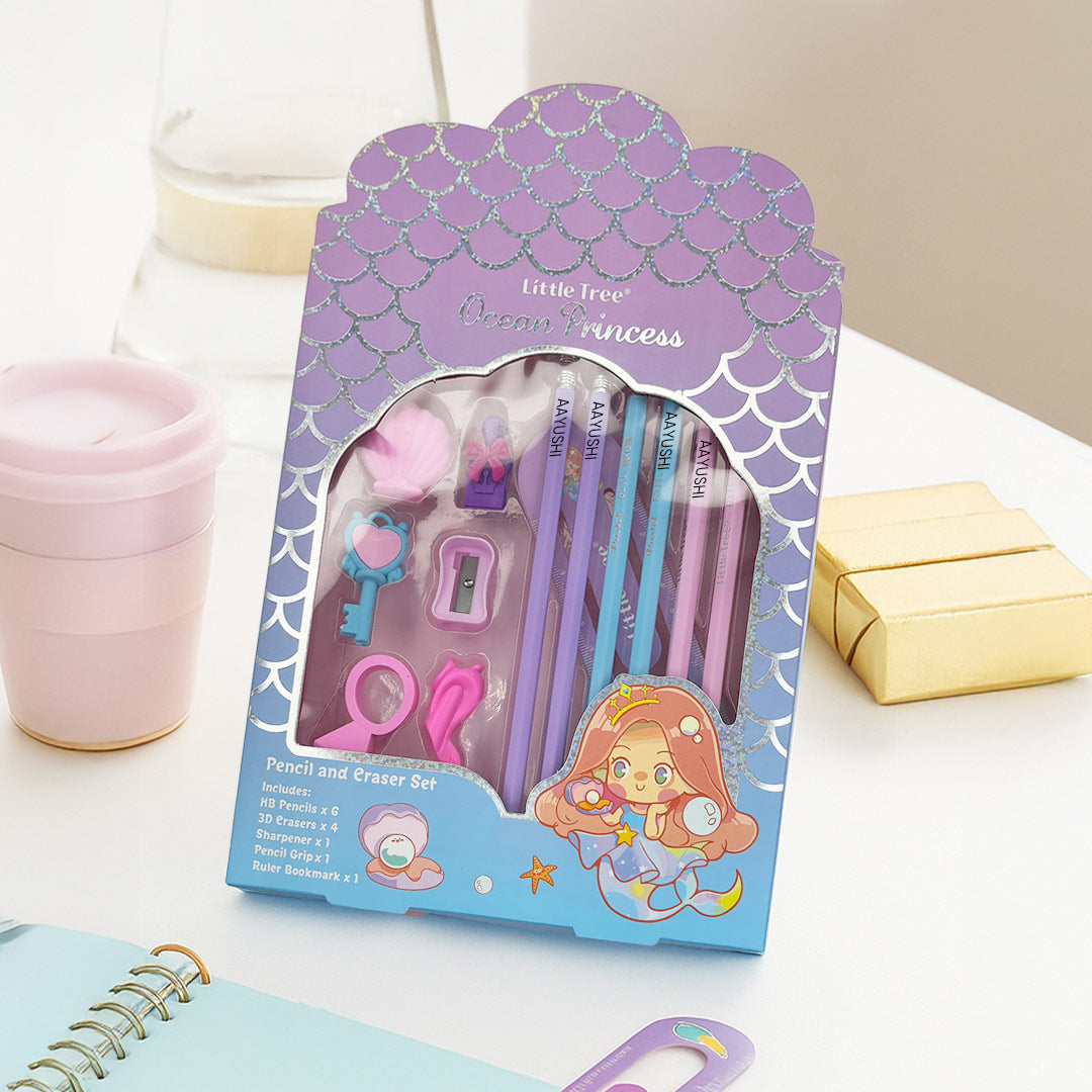 Personalized Ocean Princess Pencil Set for Girls | Custom Name Gift Pack | Love Craft Gifts