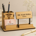 Personalized Wooden Desk Nameplate & Organizer for Doctors | Love Craft Gifts