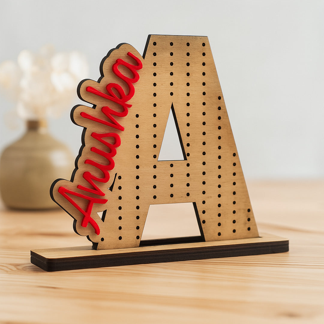 Personalized Wooden Alphabet Earring Holder Stand with Name | Love Craft Gifts