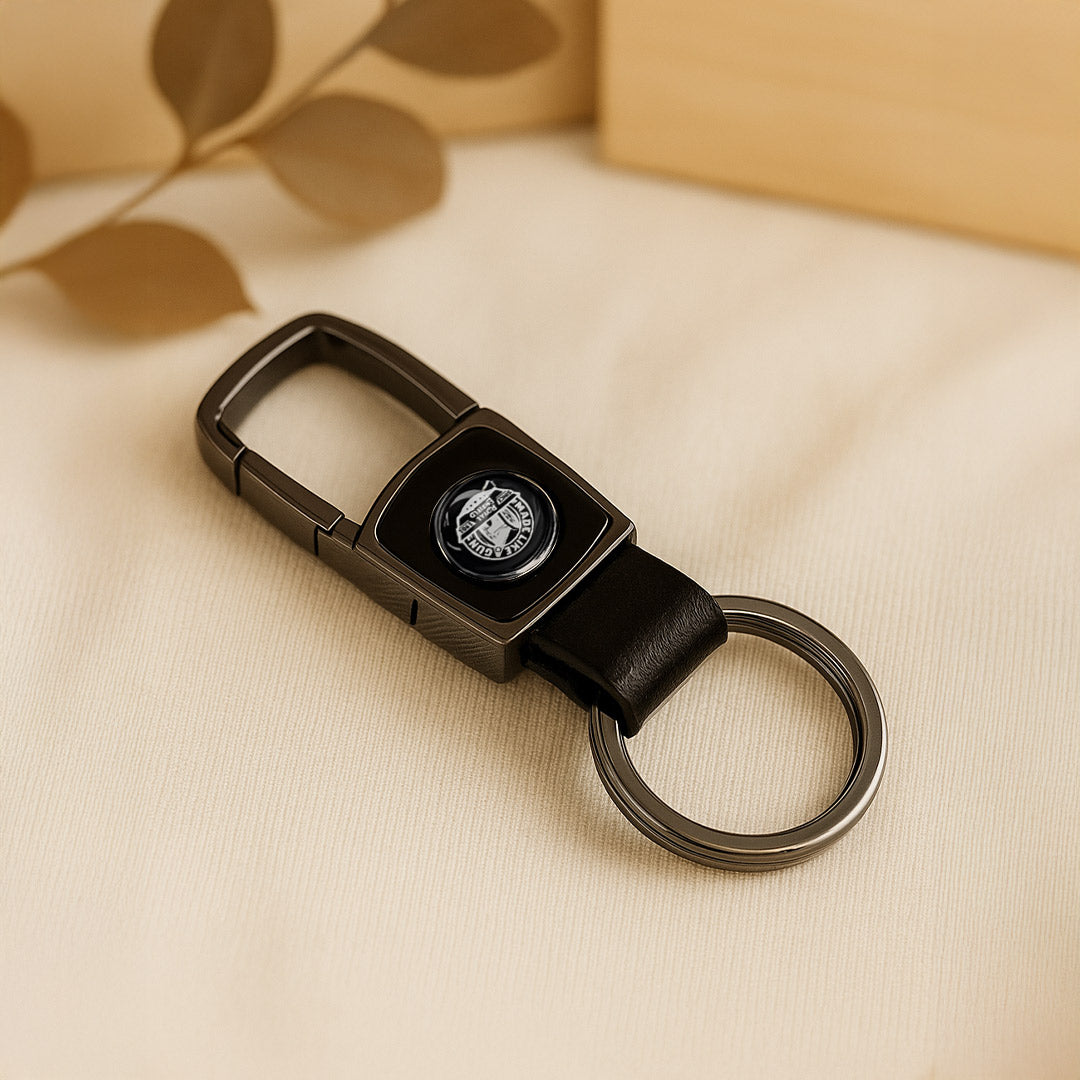 Premium Personalized Black Metal Keychain with Leather Loop | Love Craft Gifts