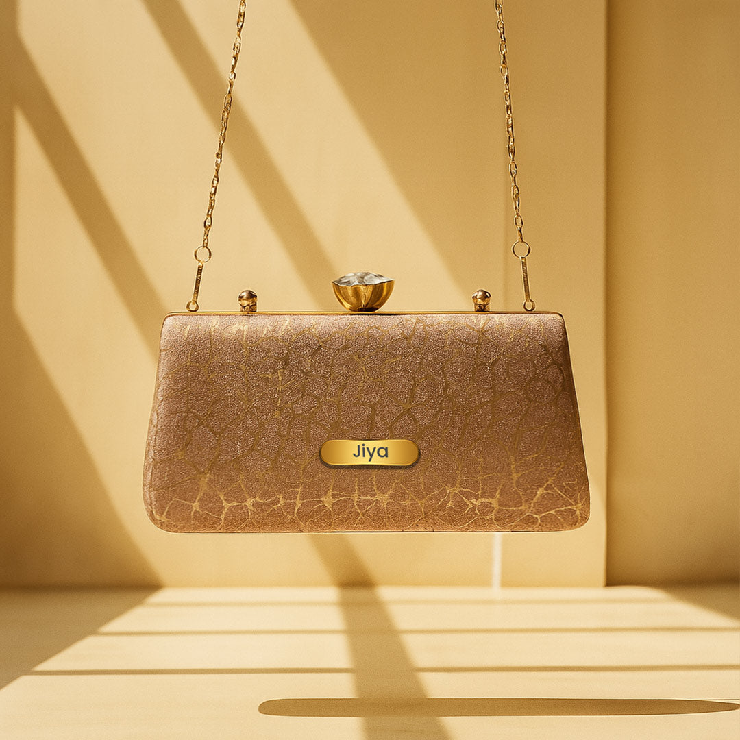 Personalized Luxe Bronze Floral Clutch with Crystal Lock | Love Craft Gifts