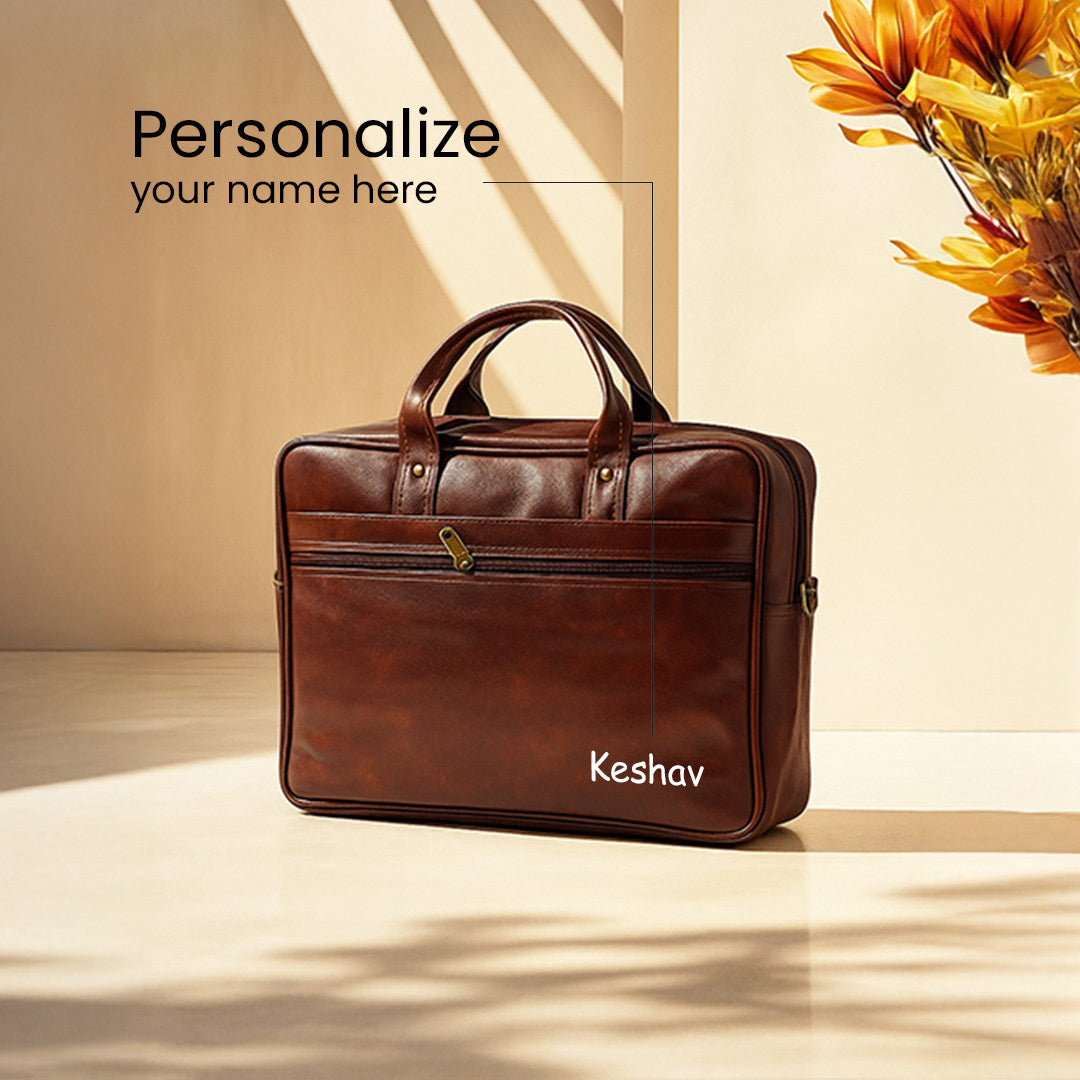 Personalized Classic Brown Laptop Bag | Love Craft Gifts