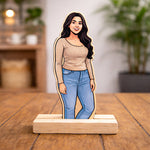 Personalized Cartoon Acrylic Photo Stand with Wooden Base โ Custom Picture Cutout Table Top Gift (7x4 Inch) | Love Craft Gifts
