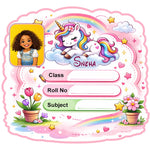 Personalized Rainbow Unicorn Garden Kids Name Slips (2x3 Inch, 28 Stickers) – Custom Name & Photo School Labels | Love Craft Gifts