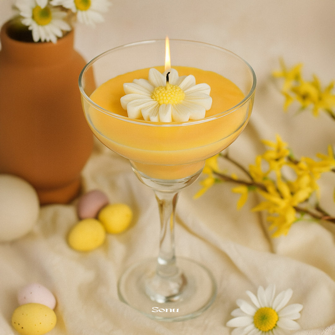 Personalized Daisy Flower Candle in Cocktail Glass | Love Craft Gifts