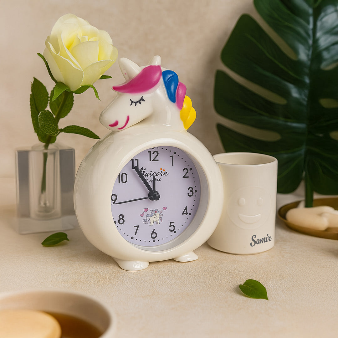 Personalized Unicorn Alarm Clock with Pen Holder | Love Craft Gifts