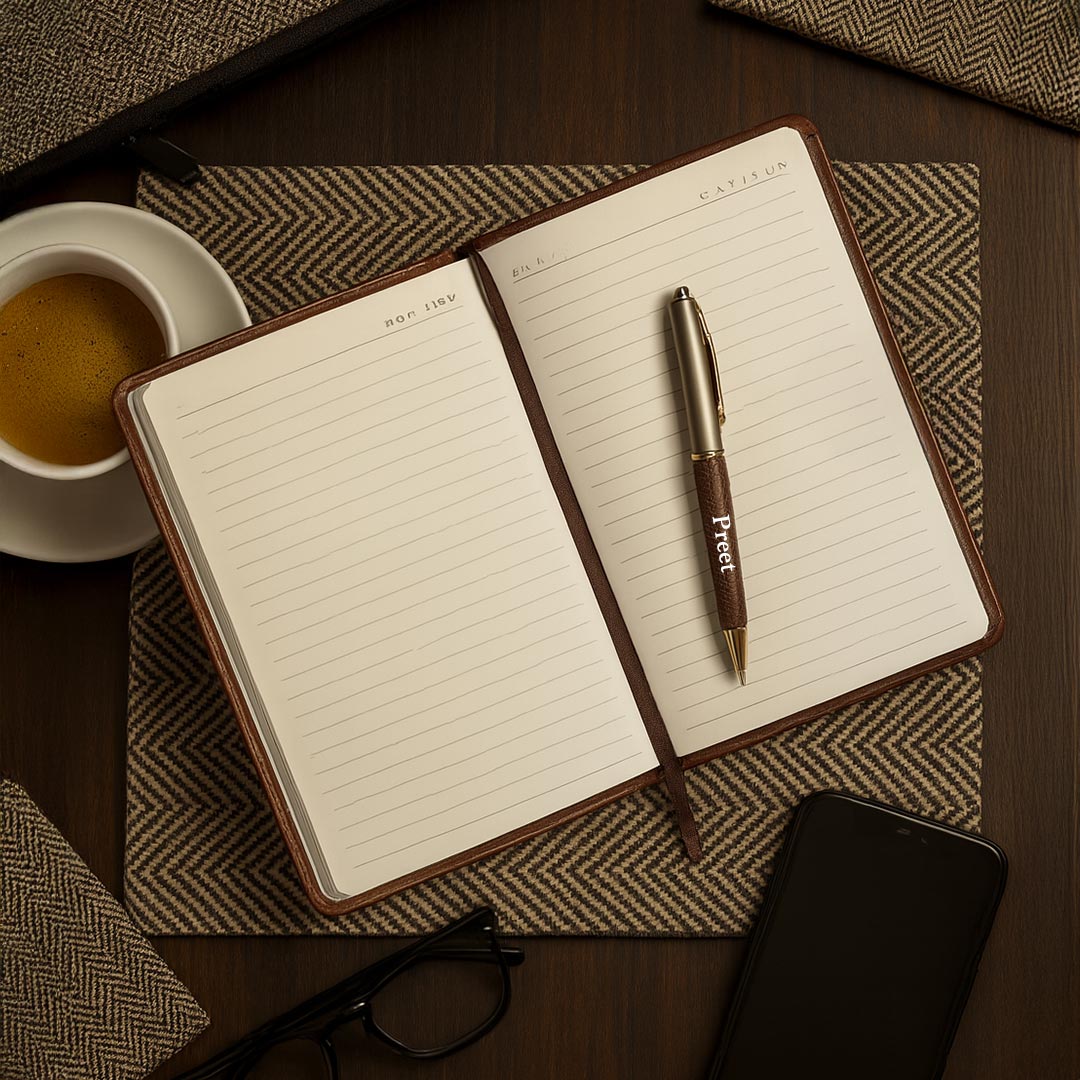 Brown Personalized Diary & Pen Gift Set – Engraved Combo for Professionals & Gifting  | Love Craft Gifts
