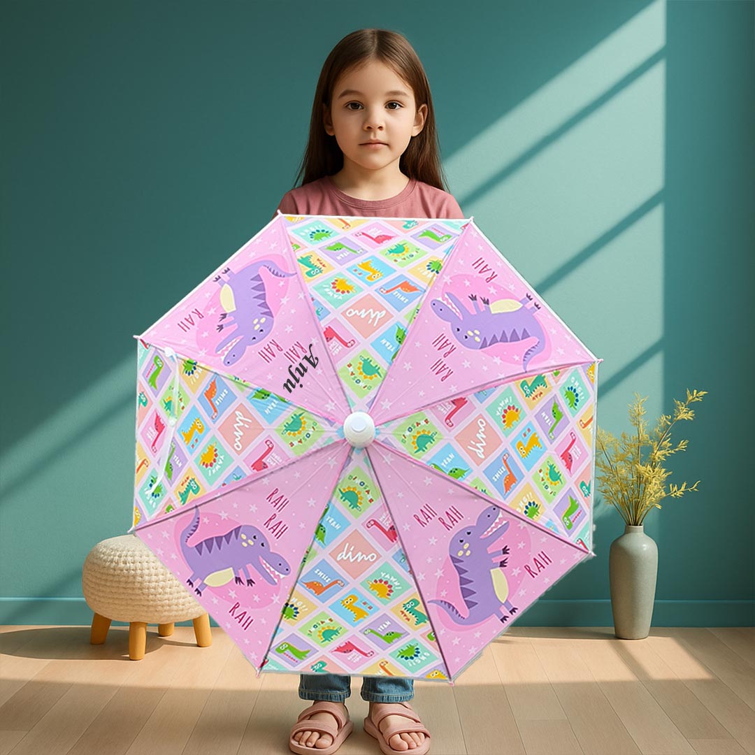 Personalized Kids Umbrella – Dino Theme with Custom Name | Love Craft Gifts
