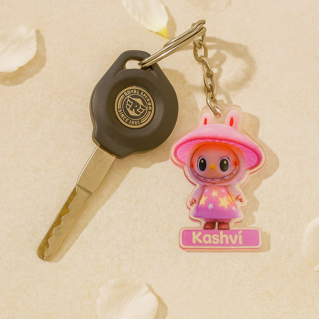 Starry Pink Hat Bunny Keychain – Custom Name Acrylic Charm | Love Craft Gifts