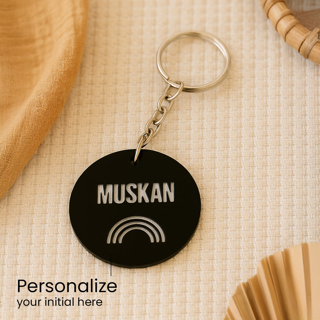 Personalized Round Acrylic Keychain with Engraved Name & Rainbow | Love Craft Gifts