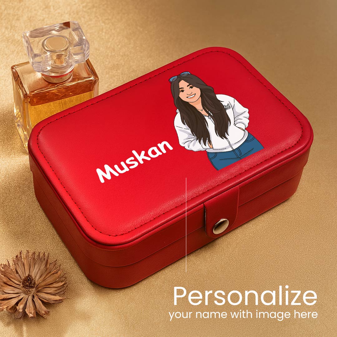 Red Customized Jewelry Travel Case with Name & Cartoon | Love Craft Gifts