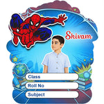 Personalized Spider Hero Kids Name Slips – Illustrated Cartoon Art School Name Stickers (2×3 Inch, 28 Stickers) | Love Craft Gifts