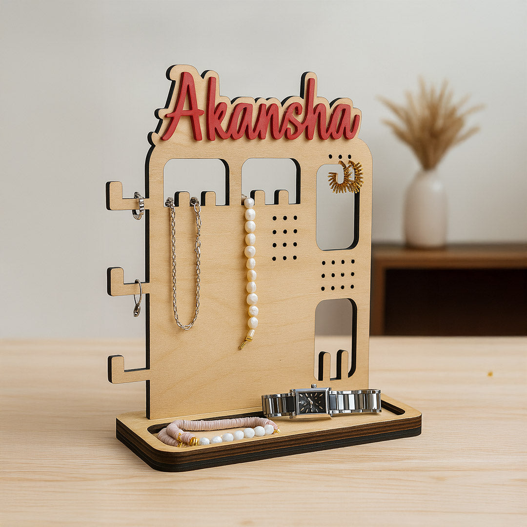 Personalized Wooden Jewellery Organizer Stand | Love Craft Gifts