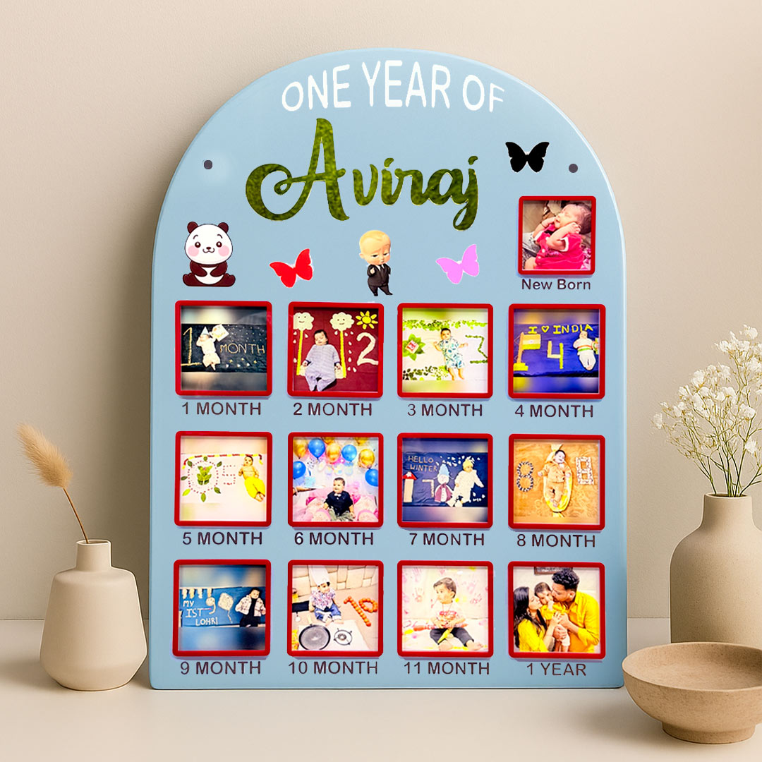 One Year Baby Milestone Photo Frame | Personalized Toddler Memory Board | Newborn to 1 Year Growth Chart Gift | Love Craft Gifts