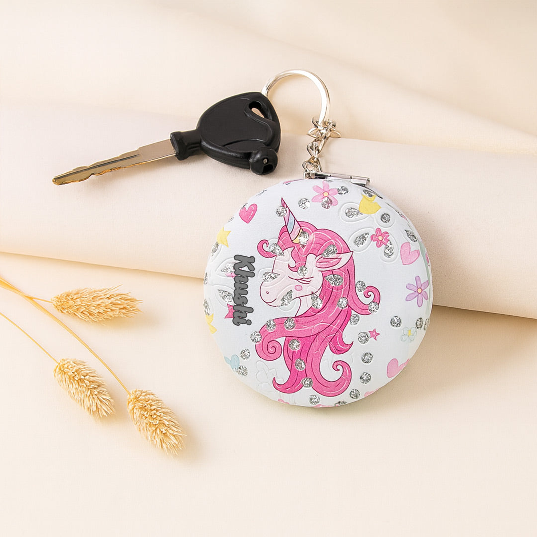 Personalized Unicorn Mirror Keychain – Glitter Design | Love Craft Gifts