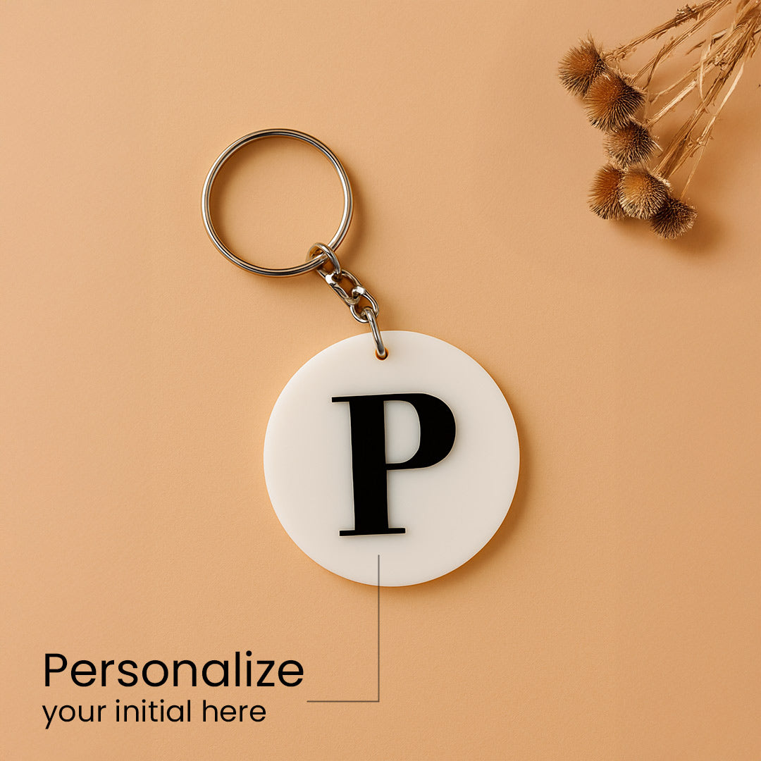 Personalized Round Acrylic Initial Keychain – White | Love Craft Gifts