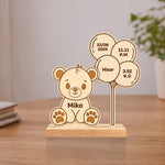 Personalized Wooden Teddy Bear Baby Birth Details Plaque | Custom Newborn Keepsake Gift for Baby Boy, Baby Girl & Parents - 7x7.5" | Love Craft Gifts™