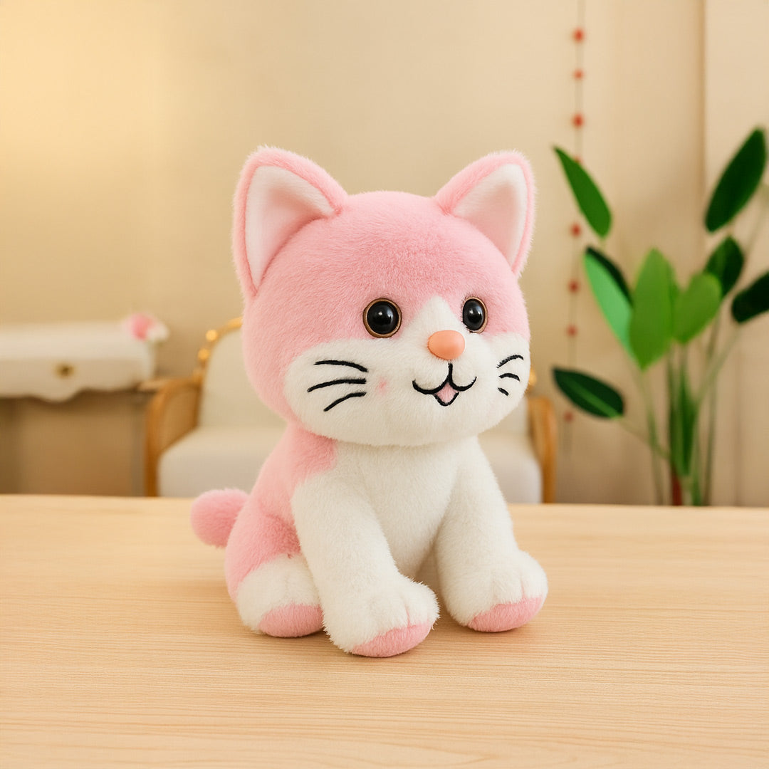 Cute Pink & White Cat Plush Toy | Love Craft Gifts