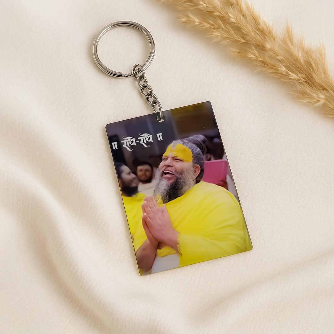 Premanand Maharaj Ji Rectangular Keychain – Devotional Design | Love Craft Gifts