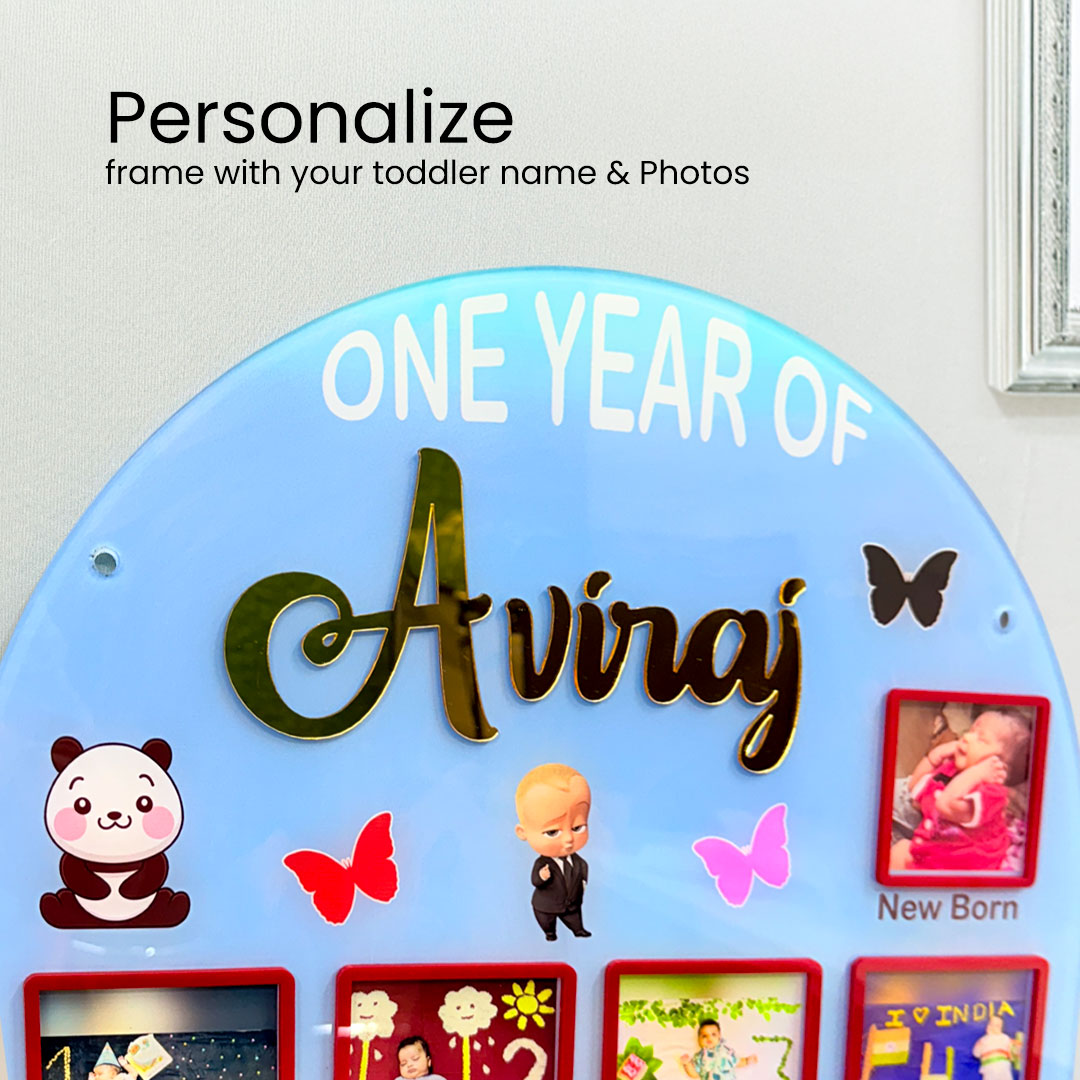 One Year Baby Milestone Photo Frame | Personalized Toddler Memory Board | Newborn to 1 Year Growth Chart Gift | Love Craft Gifts