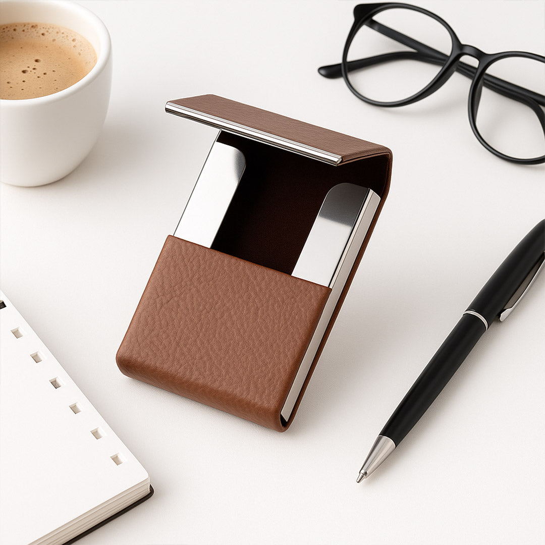 Personalized Leatherette Business Card Holder – Custom Name Metal Finish| Love Craft Gifts