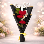 Personalized Red Rose & Heart Crochet Bouquet – Handmade Forever Love Gift