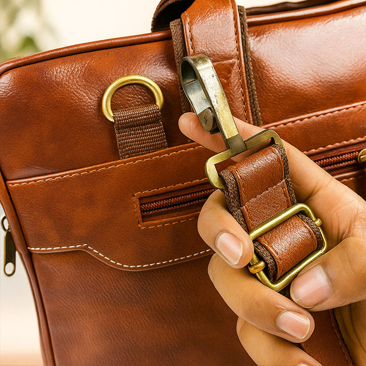 Personalized Brown Leather Office Laptop Bag – Custom Name Print | Love Craft Gifts