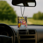 Radha Krishna Car Hanging Frame – 2×3" (ॐ राधा-कृष्णाय नमः) | Love Craft Gifts