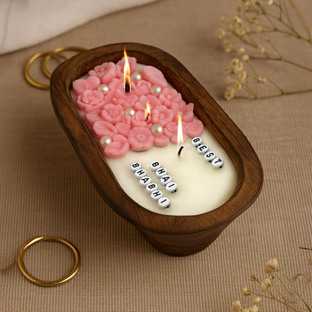 Rakhi Special Floral Wooden Dough Bowl Candle – Bhai Bhabhi Gift | Love Craft Gifts
Subtitle: