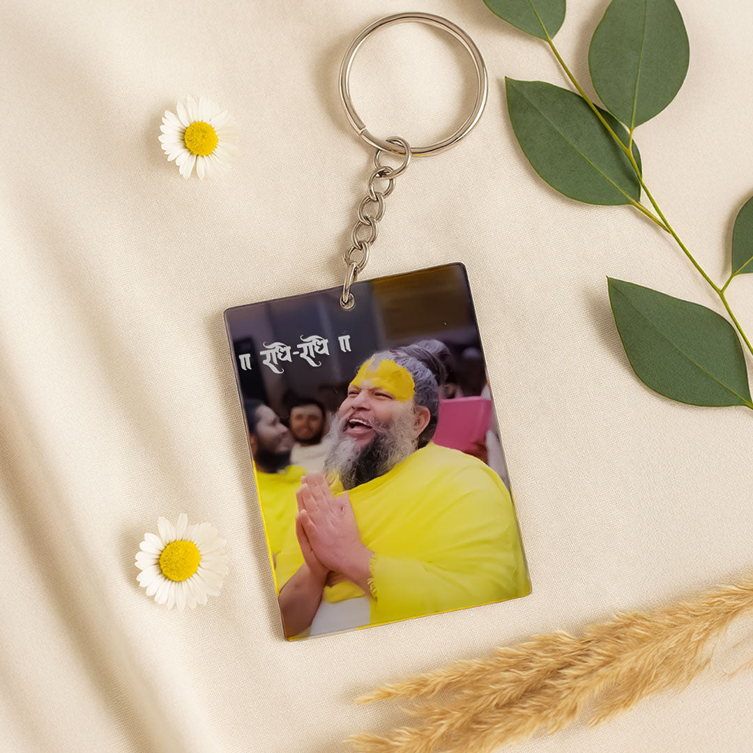 Premanand Maharaj Ji Rectangular Keychain – Devotional Design | Love Craft Gifts