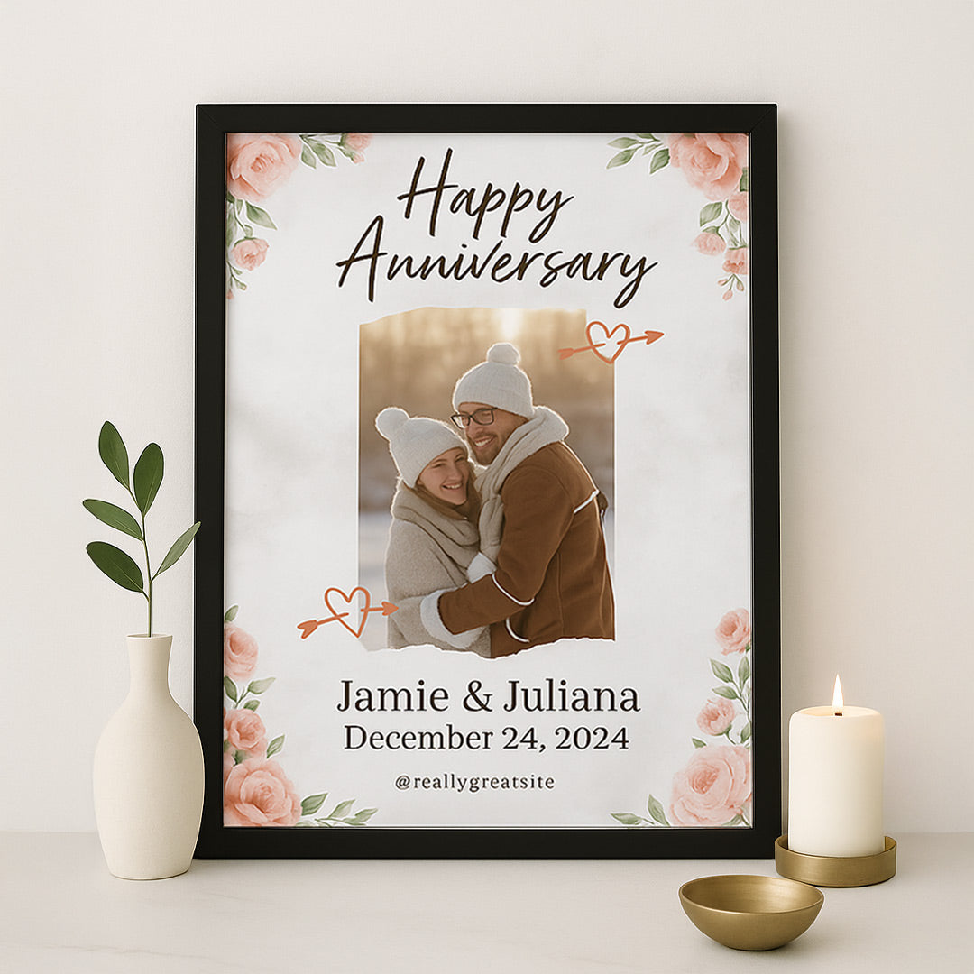 Floral Personalized Anniversary Frame with Photo & Names – Romantic Wall Decor | Love Craft Gifts
