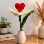 Handmade Crochet Heart Flower – Romantic Knitted Flower Gift with Red Heart Center | Love Craft Gifts
