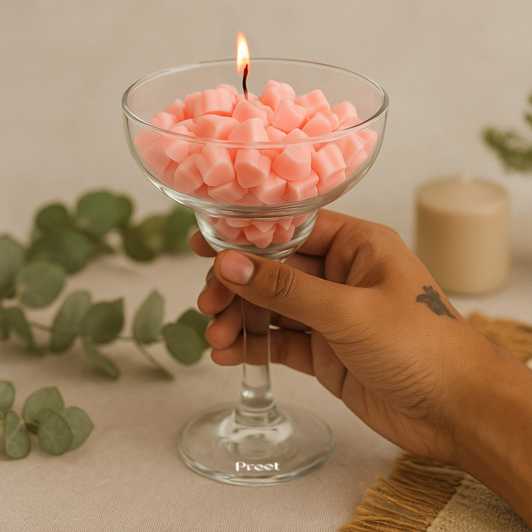 Customized Pink Heart Bubble Candle in Cocktail Glass | Love Craft Gifts