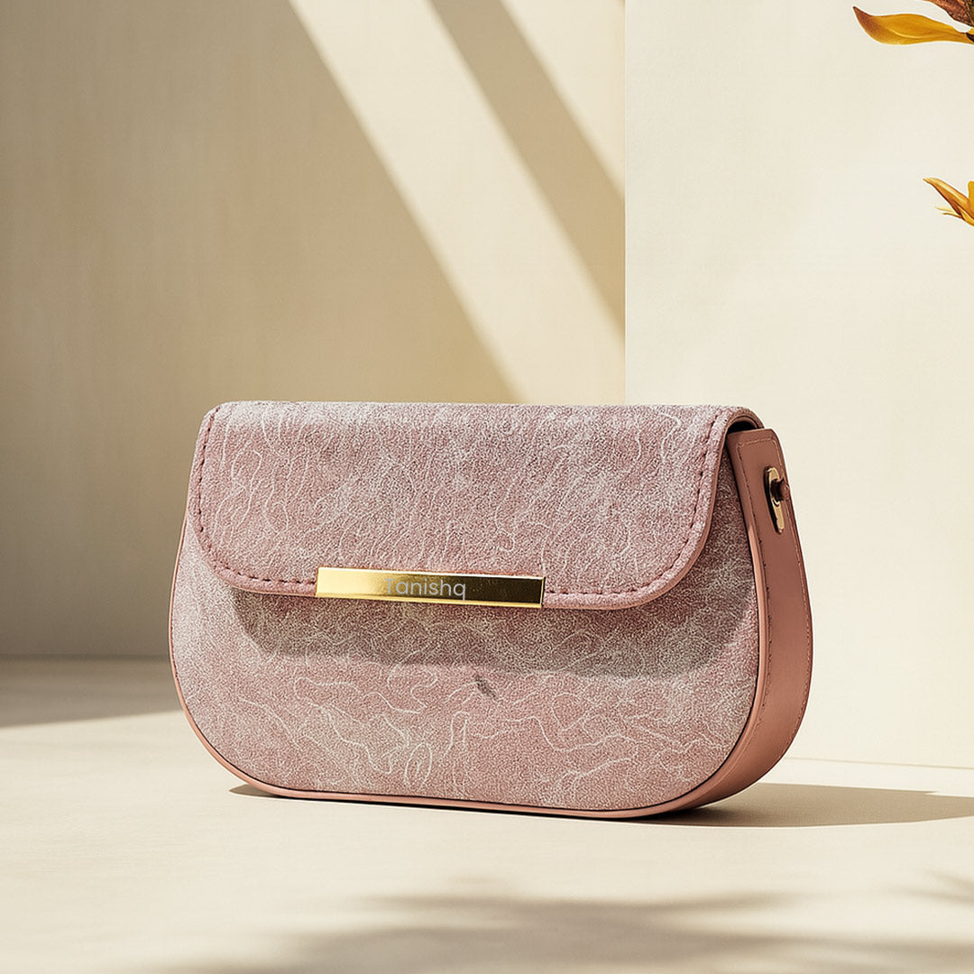 Rose Pink Personalized Sling Bag with Golden Name Tag | Love Craft Gifts